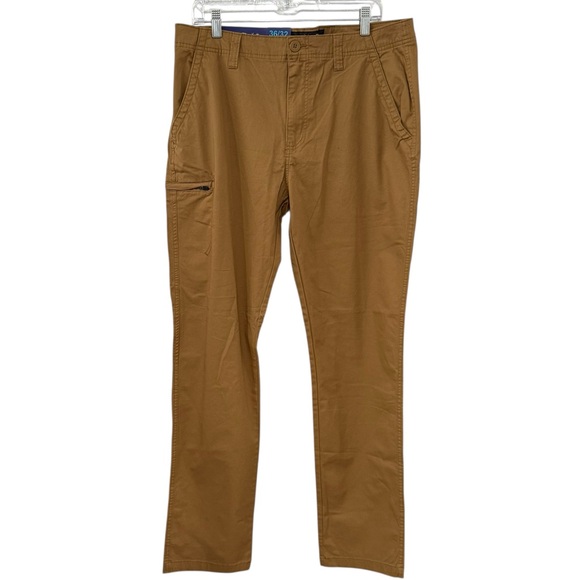 NWT Plugg Men’s 36x32 Desert Camel Khaki Utility Stretch Pants Straight Leg - Picture 1 of 6